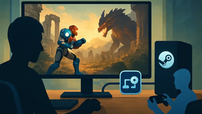 Изображение интерфейса Steam Remote Play, показывающее процесс удаленной игры.