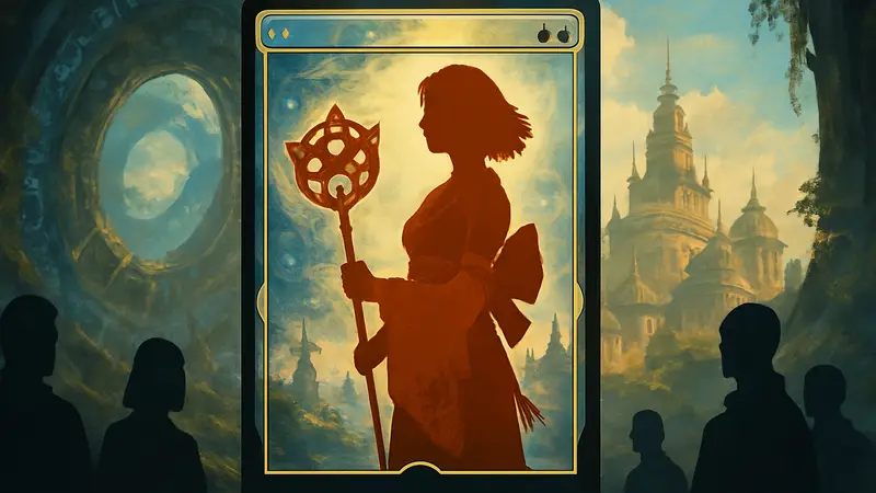 Карта Юны (Hope of Spira) из Magic: The Gathering с артом персонажа Final Fantasy 10, подчеркивающая её редкость.