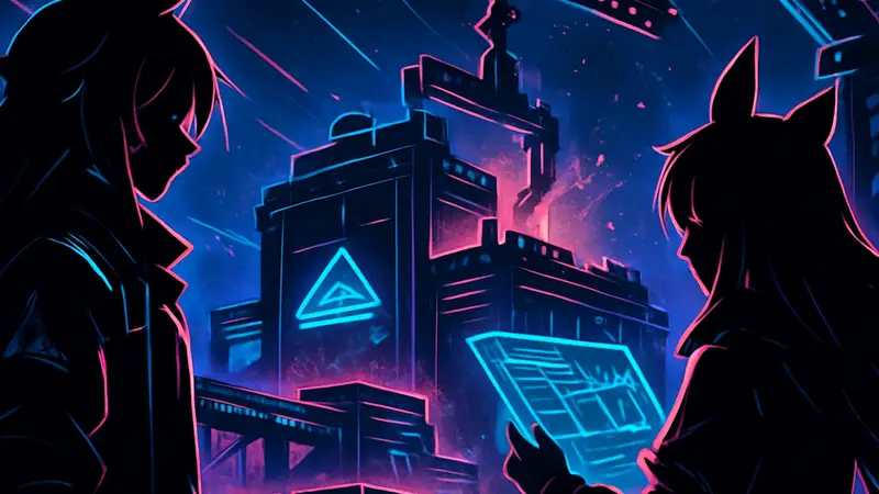 Скриншот Arknights: Endfield, демонстрирующий строительство фабрики и аниме-персонажей.