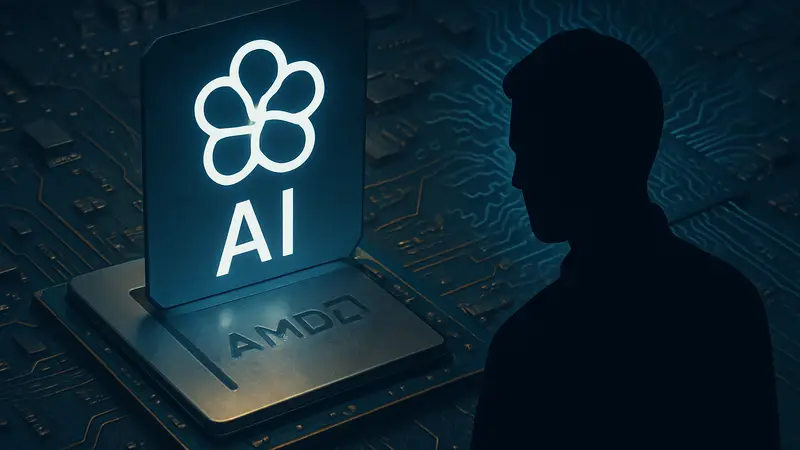 Логотип Claude AI на фоне микросхемы AMD, символизирующей искусственный интеллект