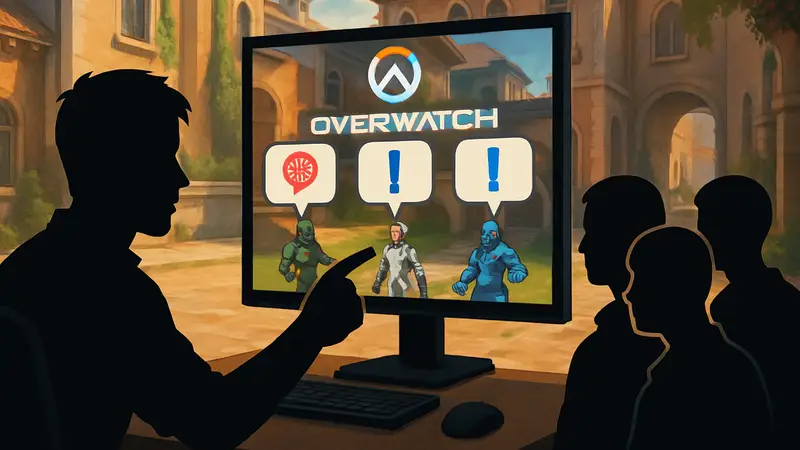 Игрок Overwatch демонстрирует интерфейс обучающей кастомной игры с диалогами.