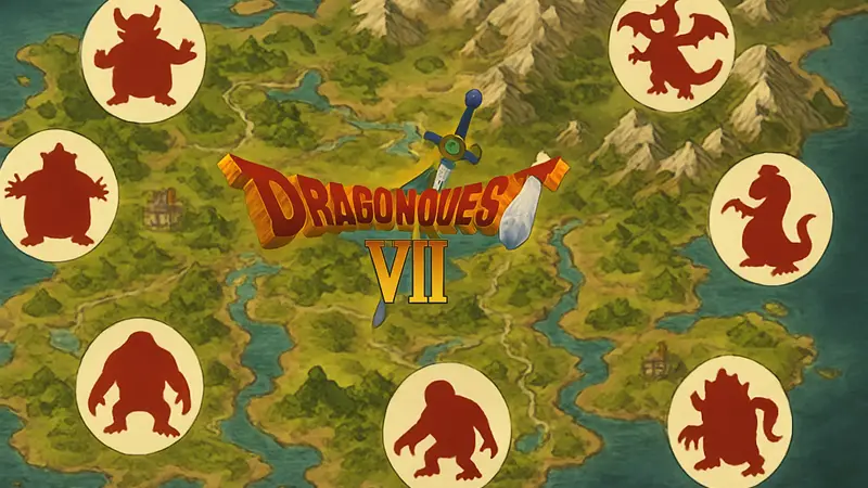 Карта с отмеченными локациями злобных монстров в игровом мире Dragon Quest VII Reimagined.