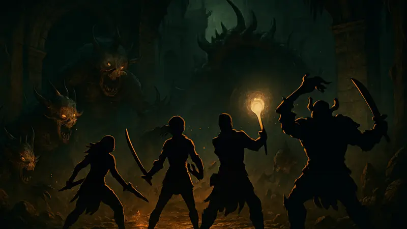 Скриншот Darkhaven с героями, сражающимися с монстрами, напоминающими стилистику Diablo.