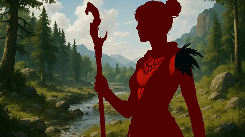 Косплей Морриган из Dragon Age: Origins от Narga, ведьма в Диких землях, среди природы.