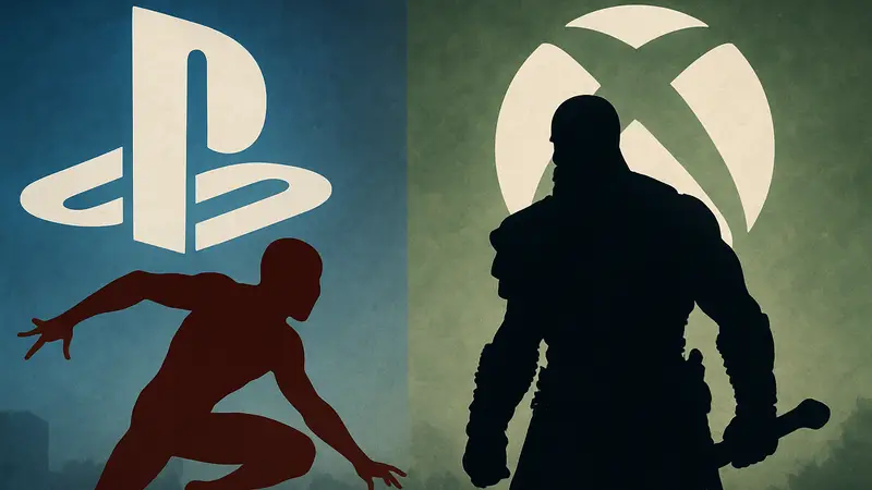 Паук из Marvel's Spider-Man и Кратос из God of War на фоне логотипов PlayStation и Xbox.