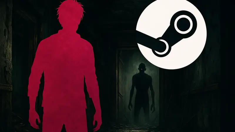 Изображение обложки неизвестной хоррор-игры на фоне логотипа Steam