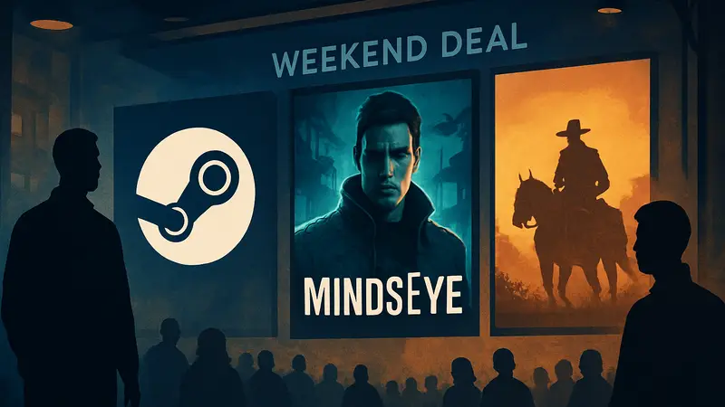 Логотип Steam и обложки бесплатных игр MindsEye, акция выходного дня