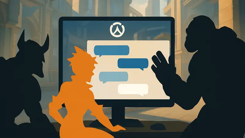 Overwatch персонажи общаются в чате после исправления критического бага, на экране чат.