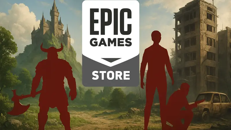 Логотип Epic Games Store и объявление о бесплатных играх, доступных с 5 марта.