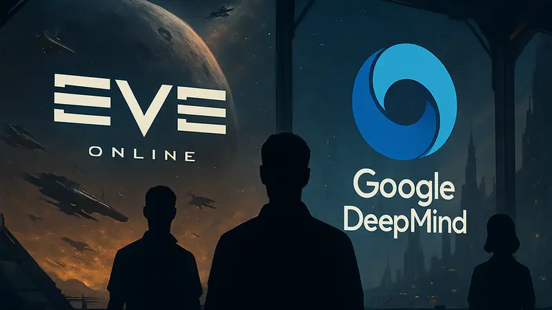 Логотипы EVE Online и Google DeepMind, символизирующие сотрудничество ИИ в играх