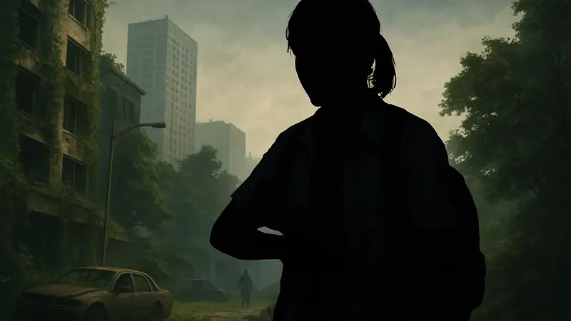 Косплеер Sinai в образе Элли Уильямс из The Last of Us Part II, с оружием и мрачным выражением лица