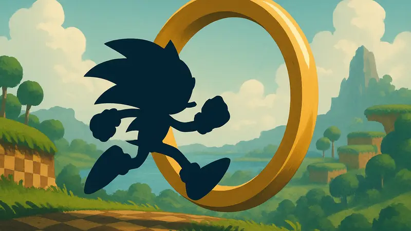 Герой Sonic the Hedgehog бежит по кольцу, символизируя мобильные игры Sega.