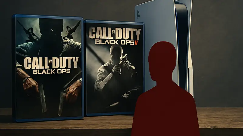 Обложки игр Call of Duty Black Ops 1 и 2 на фоне консоли PS5.