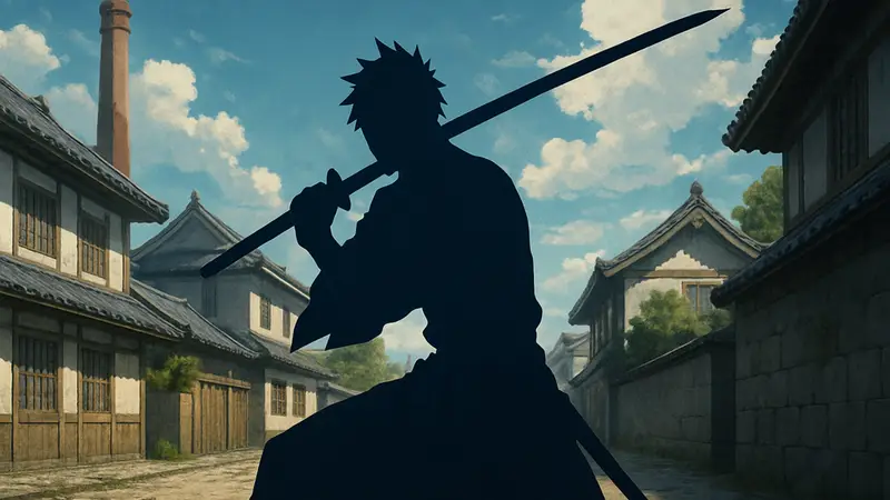 Синигами с занпакто из аниме Bleach в боевой стойке