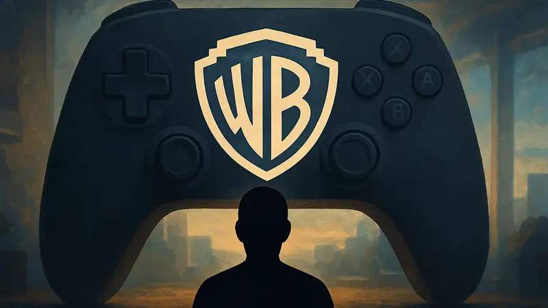 Логотип Warner Bros. Games на фоне игрового контроллера, символизирующий возвращение к играм