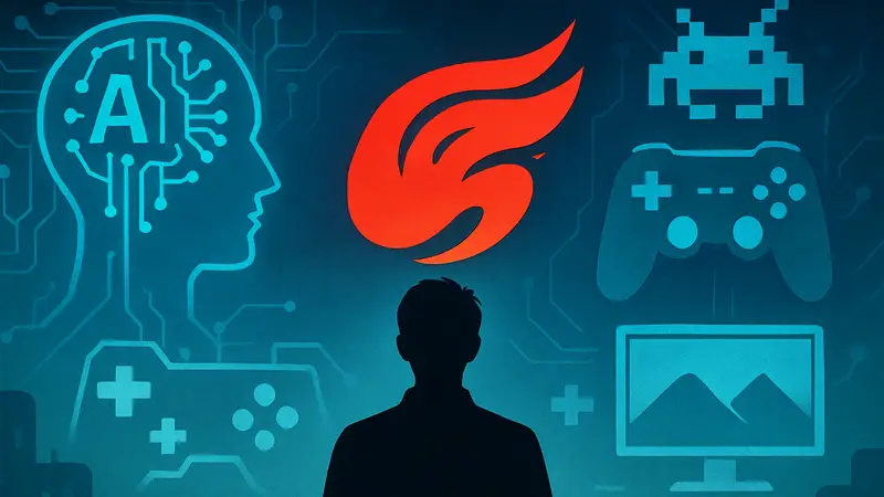 Логотип NetEase на фоне символов искусственного интеллекта и игровых элементов