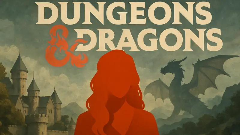 Жасмин Бхуллар на фоне логотипа Dungeons & Dragons