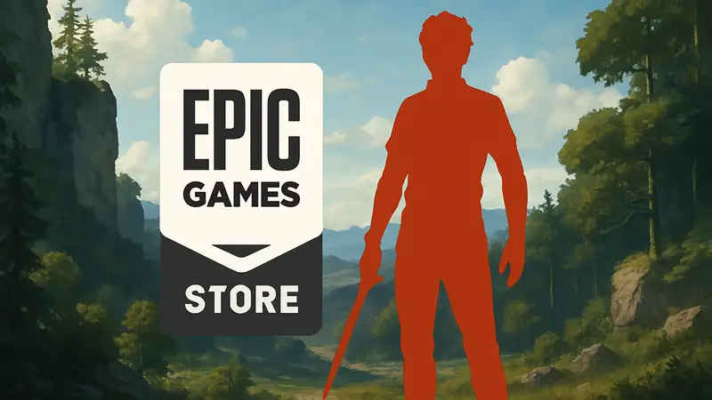 Логотип Epic Games Store с датой 9 апреля и силуэтом новой бесплатной игры