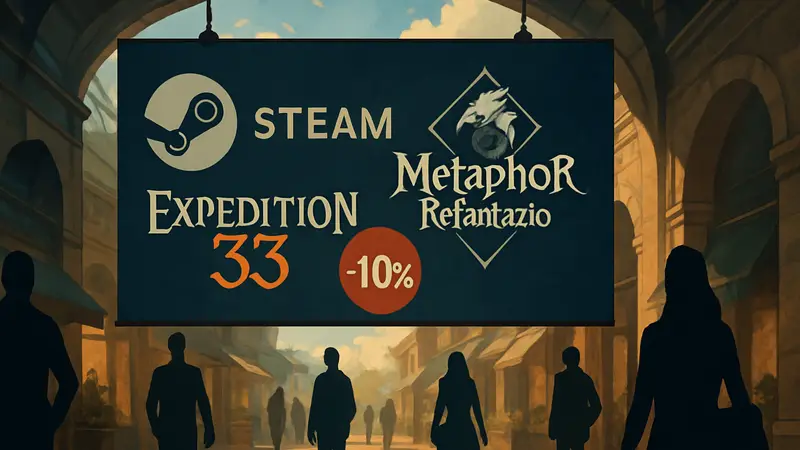 Логотипы игр Expedition 33 и Metaphor: ReFantazio на баннере распродажи Steam с указанием скидки 10%.