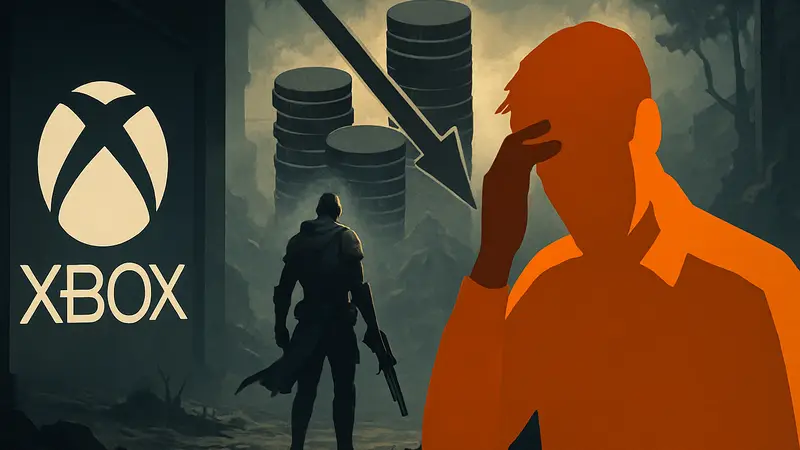 Логотип Microsoft Xbox и изображение отменённой игры Project Blackbird, символизирующие крупные потери компании.