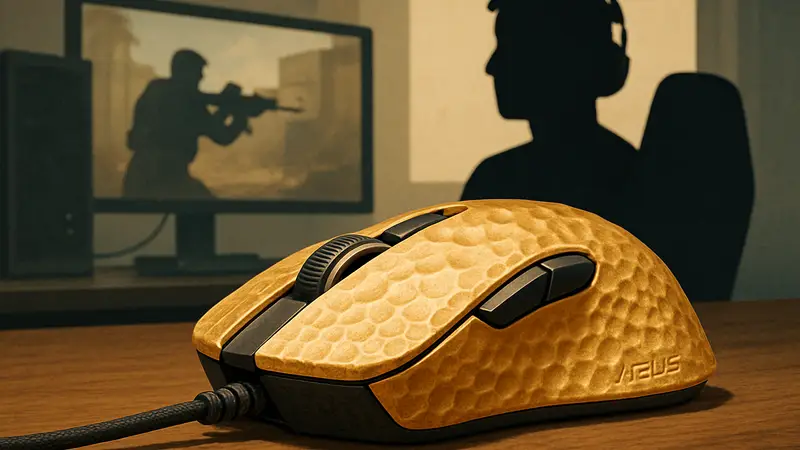 Новая компьютерная мышь Asus с цералюминиевым покрытием на столе