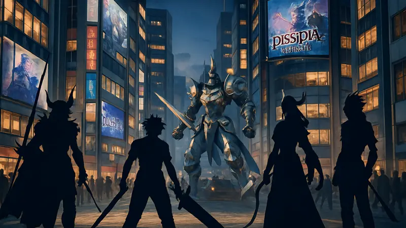 Скриншот из Dissidia Duellum Final Fantasy, показывающий персонажей в современном Токио