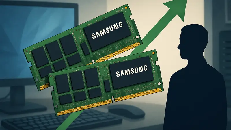 Модули оперативной памяти DRAM Samsung на фоне компьютера. Прогноз роста цен на ОЗУ.