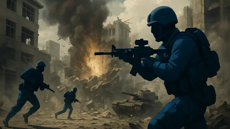 Игровая сцена из Battlefield 6 с солдатами и разрушаемым окружением