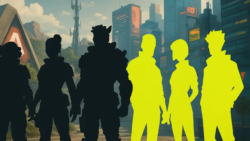 Персонажи Apex Legends рядом с героями Cyberpunk 2077 и Edgerunners, символизирующие коллаборацию.
