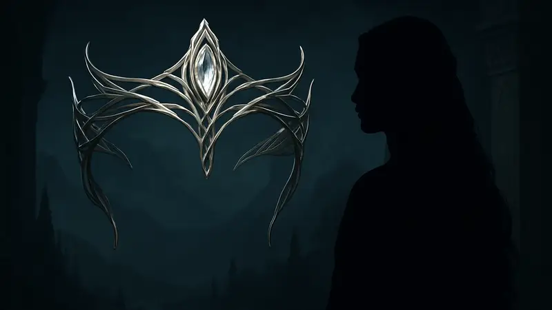 Корона Арвен из фильма «Властелин колец», созданная Weta Workshop, на тёмном фоне