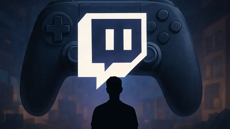 Логотип Twitch с игровым контроллером на фоне, символизирующий новый игровой сервис