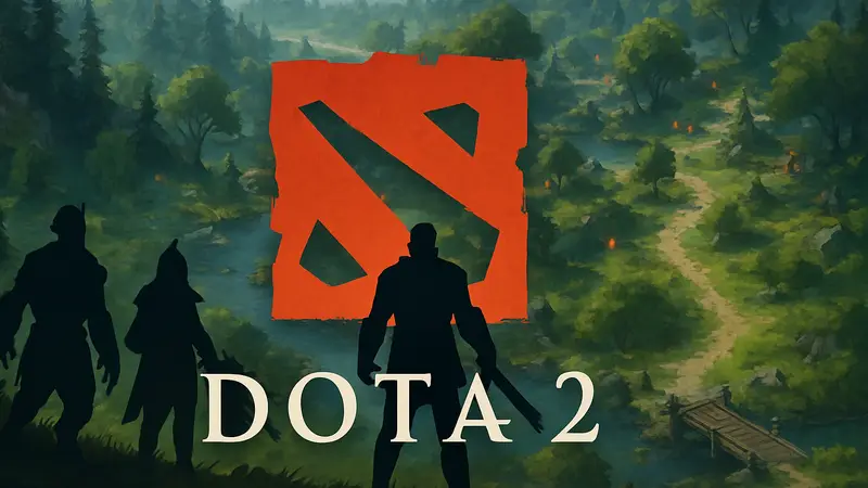 Логотип Dota 2 на фоне карты с изменениями патча 7.41