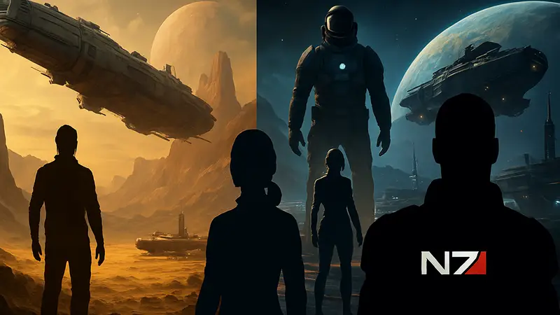 Коллаж из артов игр Exodus и The Expanse: Osiris Reborn, с отсылкой к Mass Effect.