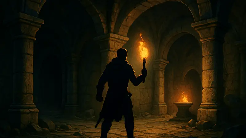 Игровой процесс Darkstone Restoration: персонаж исследует подземелье в стиле классических ARPG.