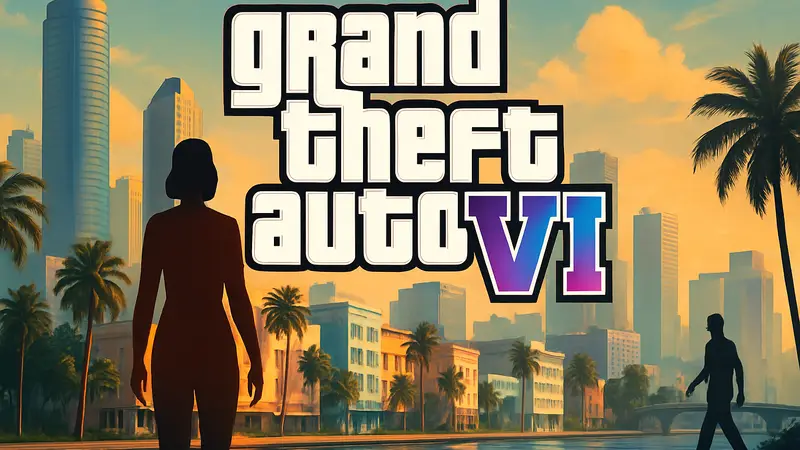 Логотип GTA 6 на фоне города Вайс-Сити, символизирующий скорый выход трейлера.