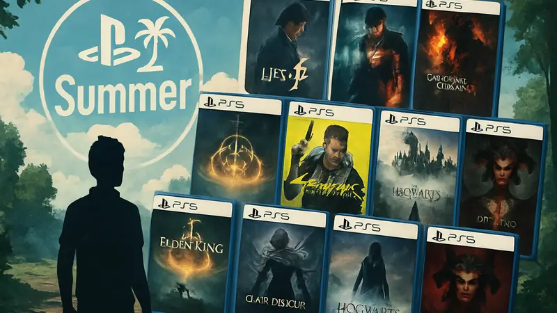 Игровые обложки 11 RPG для PlayStation 5 на фоне логотипа летней распродажи PS Store.