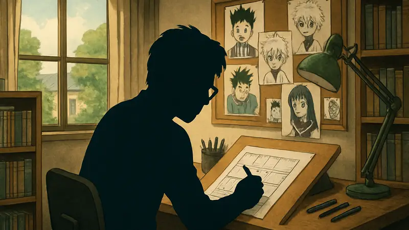 Ёсихиро Тогаси, создатель манги Hunter x Hunter, за работой