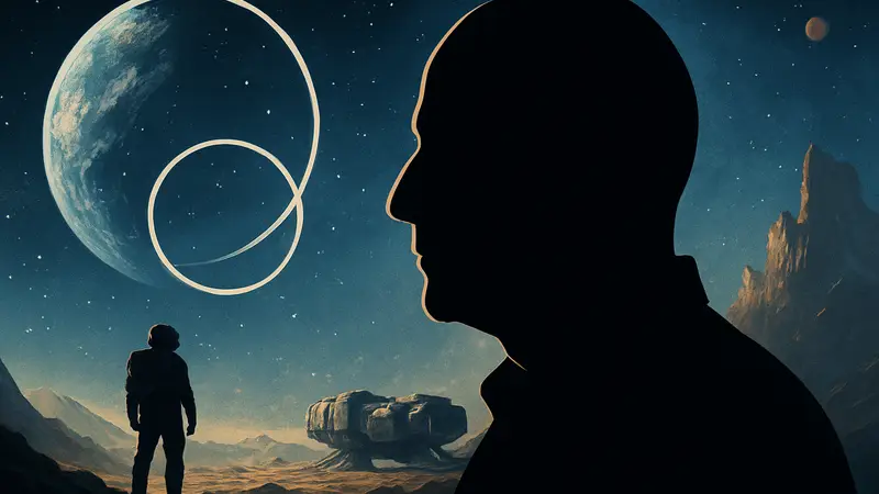 Портрет композитора Инона Зура на фоне космического пейзажа игры Starfield.