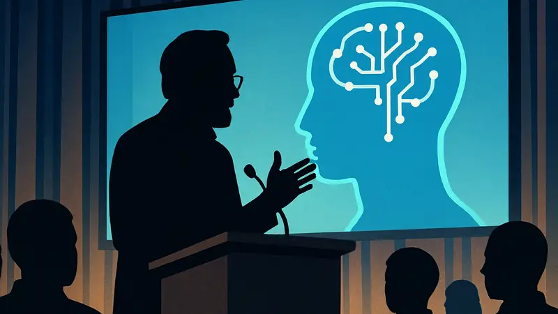 Стивен Спилберг на сцене фестиваля SXSW, говорящий об искусственном интеллекте в кино.