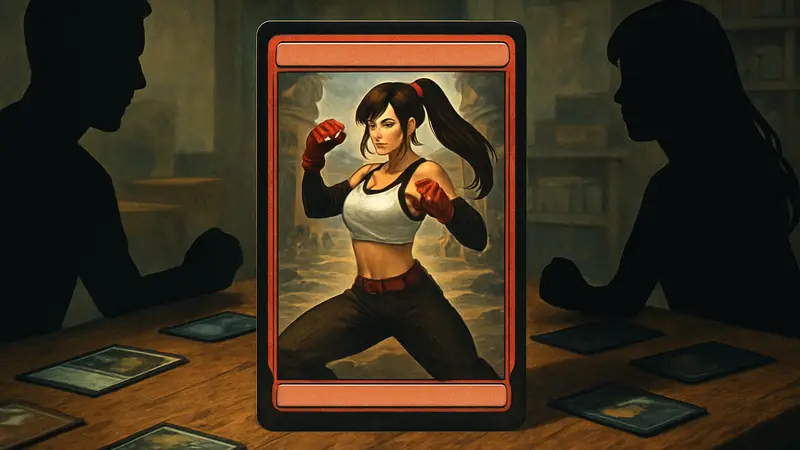 Карта Magic: The Gathering "Тифа, Мастер Единоборств" на игровом столе.