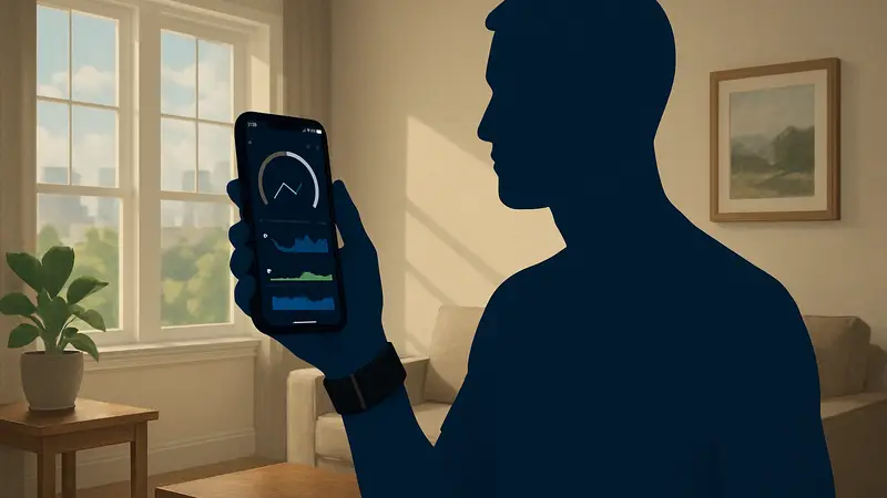 Фитнес-трекер Whoop, демонстрирующий данные о состоянии здоровья пользователя на смартфоне.