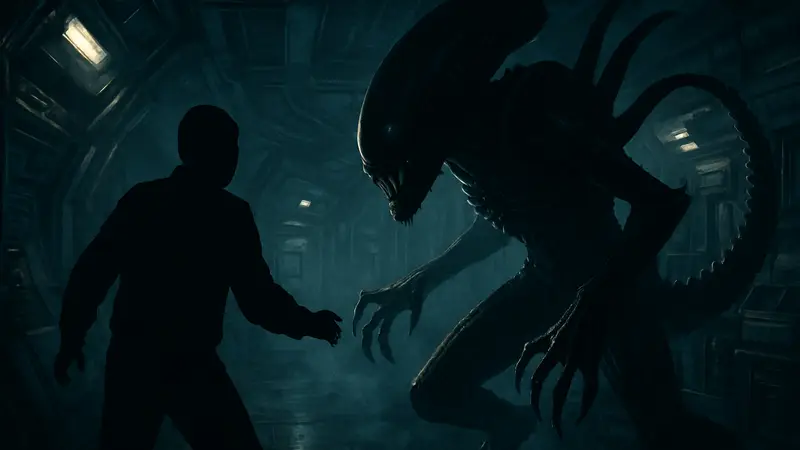 Кадр из игры Alien: Isolation 2 с ксеноморфом, подчеркивающий атмосферу хоррора.