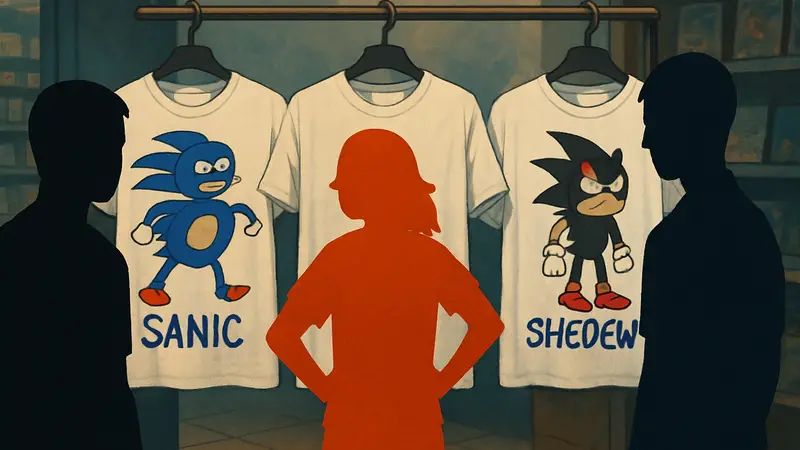 Изображение футболок Sanic, Knackles и Shedew, выполненных в стиле интернет-мемов