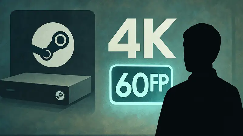 Логотип Steam Machine и символы 4K 60 FPS, показывающие изменение маркетинга.