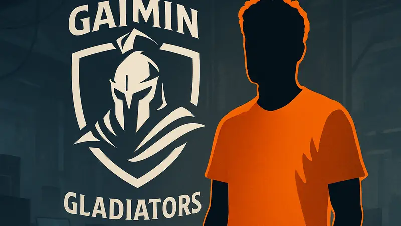 Изображение киберспортсмена fer на фоне логотипа Gaimin Gladiators.