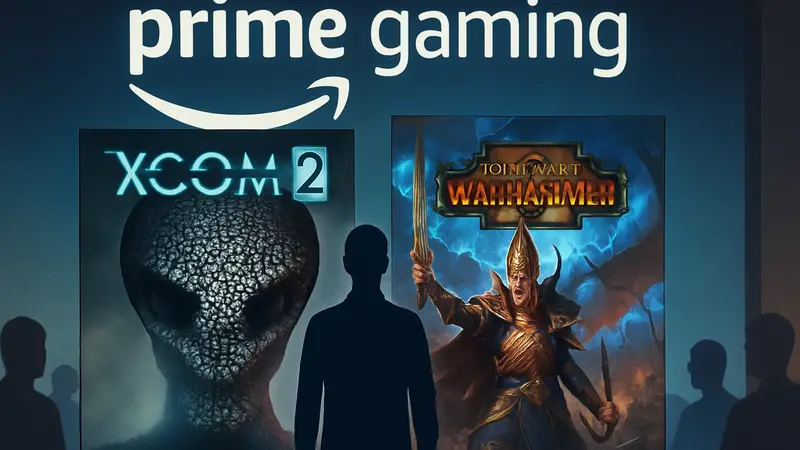 Обложки игр XCOM 2 и Total War: Warhammer II на фоне логотипа Amazon Prime Gaming