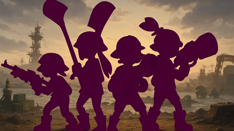 Персонажи Splatoon Raiders с оружием, готовящиеся к битве в новом лотер-шутере на Switch 2.
