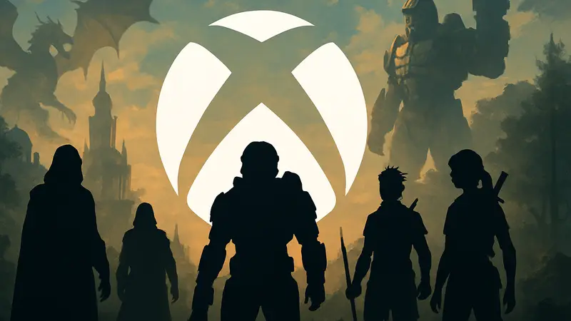 Логотип Xbox на фоне игровых персонажей, символизирующий изменения в политике эксклюзивов.