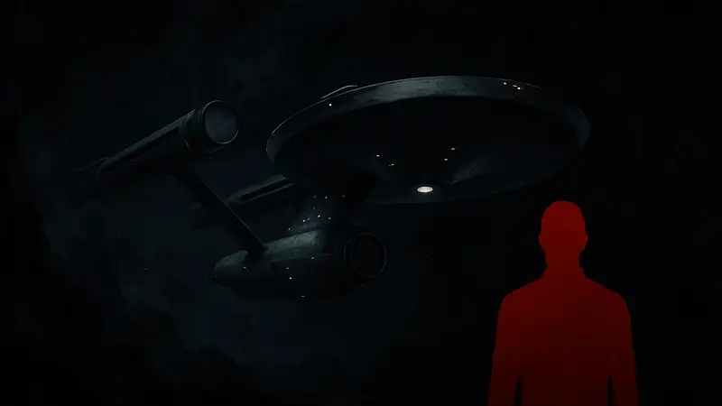 Космический корабль Star Trek в тёмном, угрожающем пространстве