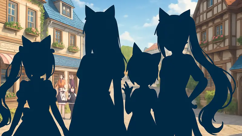 Аниме-персонажи из Nekopara Sekai Connect, иллюстрация к романтической адвенчуре.